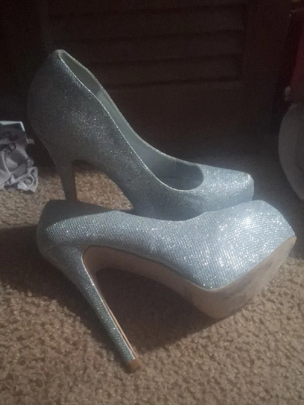 Dream Pairs Silver Glitter Platform Stiletto Pumps